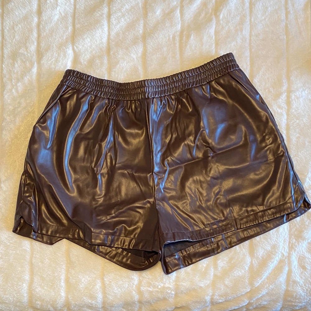 brown pleather shorts, XL